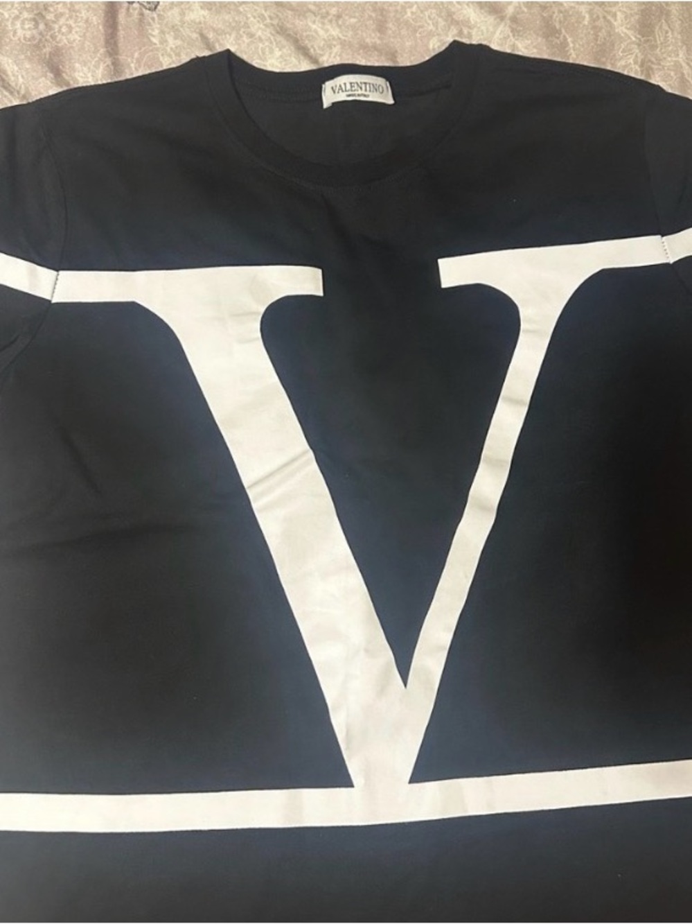Valentino Black T-Shirt with Large White V Logo